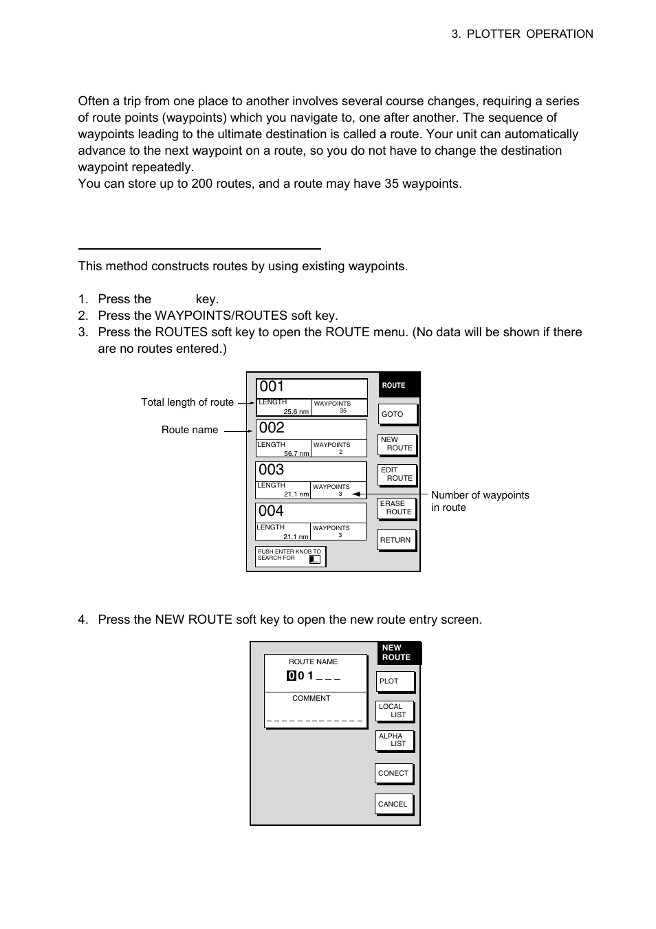 9 routes, 1 creating routes, New route entry screen | Furuno NAVNET 1724C User Manual | Page 106 / 247