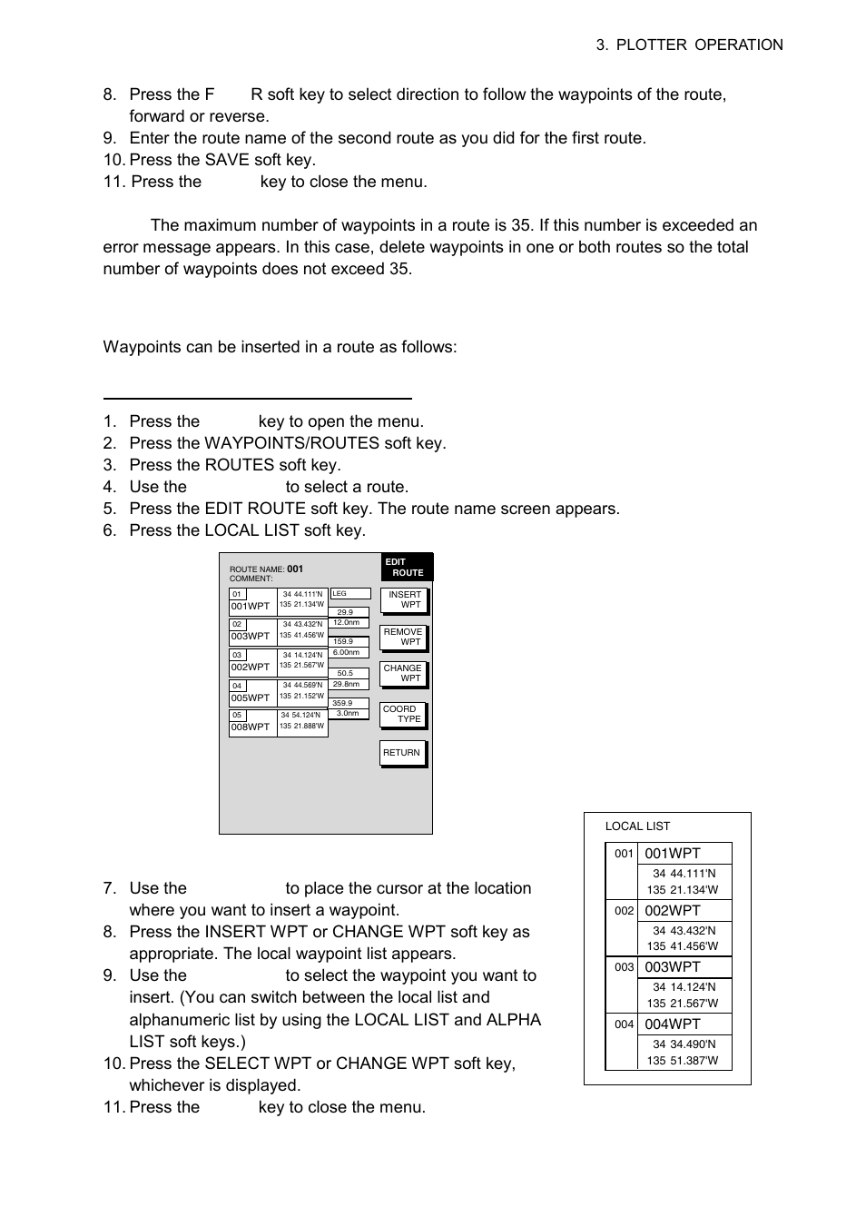 3 inserting waypoints, Plotter operation, 001wpt | 002wpt, 003wpt, 004wpt | Furuno NAVNET 1724C User Manual | Page 110 / 247