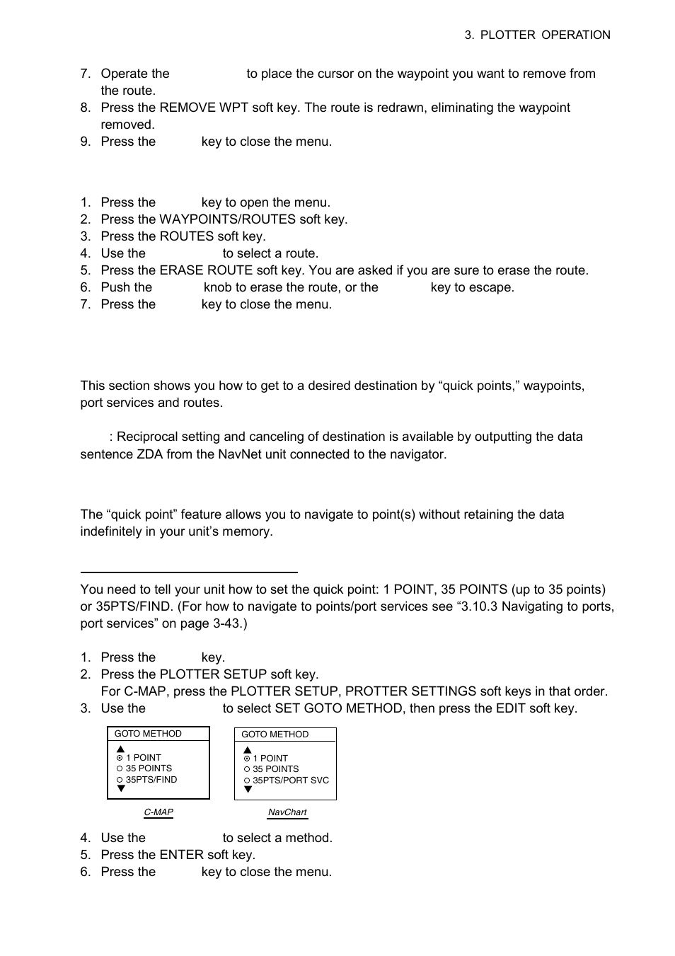 10 navigation, 5 erasing routes, 1 navigating to a “quick point | Furuno NAVNET 1724C User Manual | Page 112 / 247