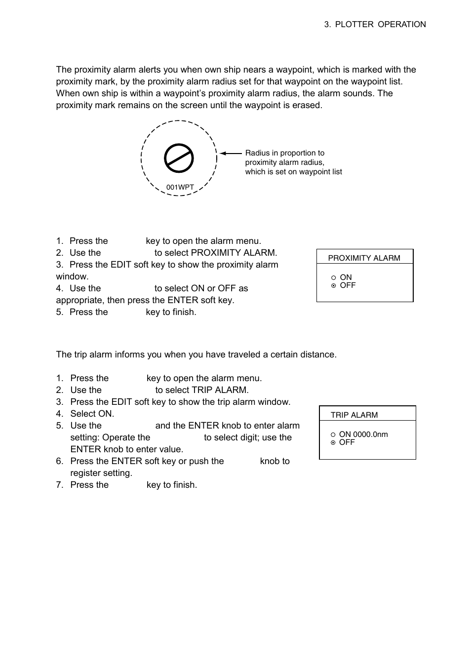 6 proximity alarm, 7 trip alarm | Furuno NAVNET 1724C User Manual | Page 124 / 247