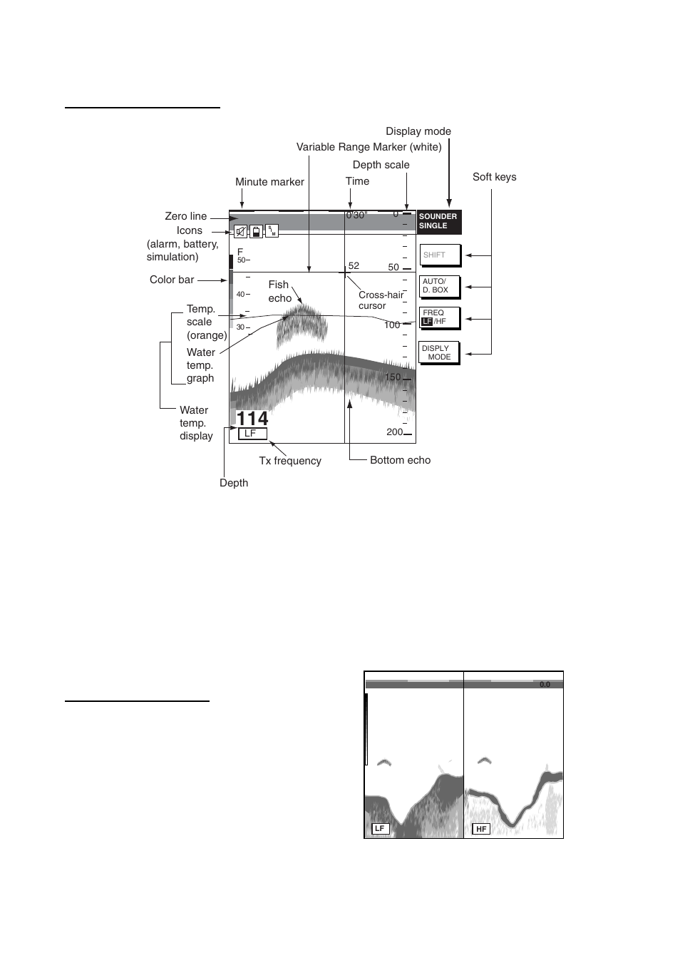 2 description of sounder displays, Dual-frequency display, Single-frequency display | Furuno NAVNET 1724C User Manual | Page 131 / 247