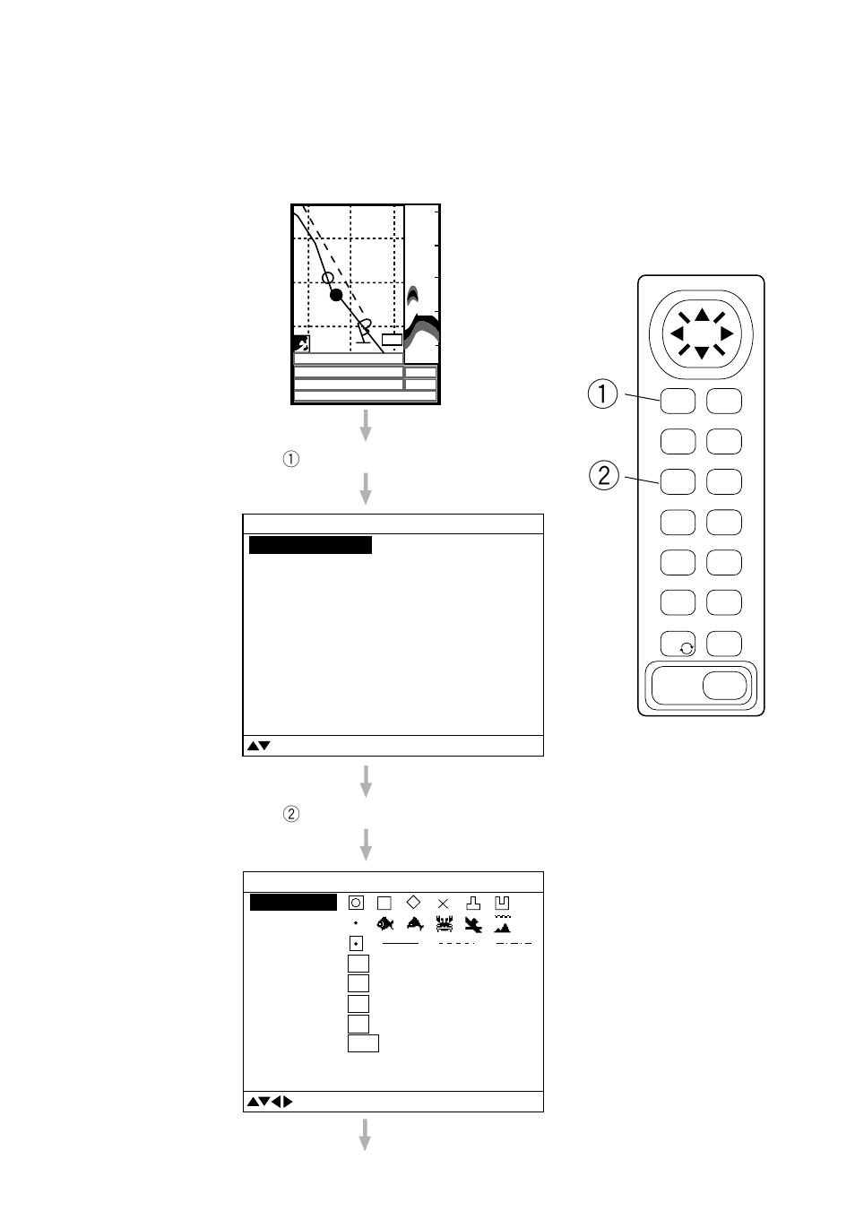 Changing mark shape, color, 1press the menu key. 2 press the [2] key | Furuno GP-1610CF User Manual | Page 17 / 20