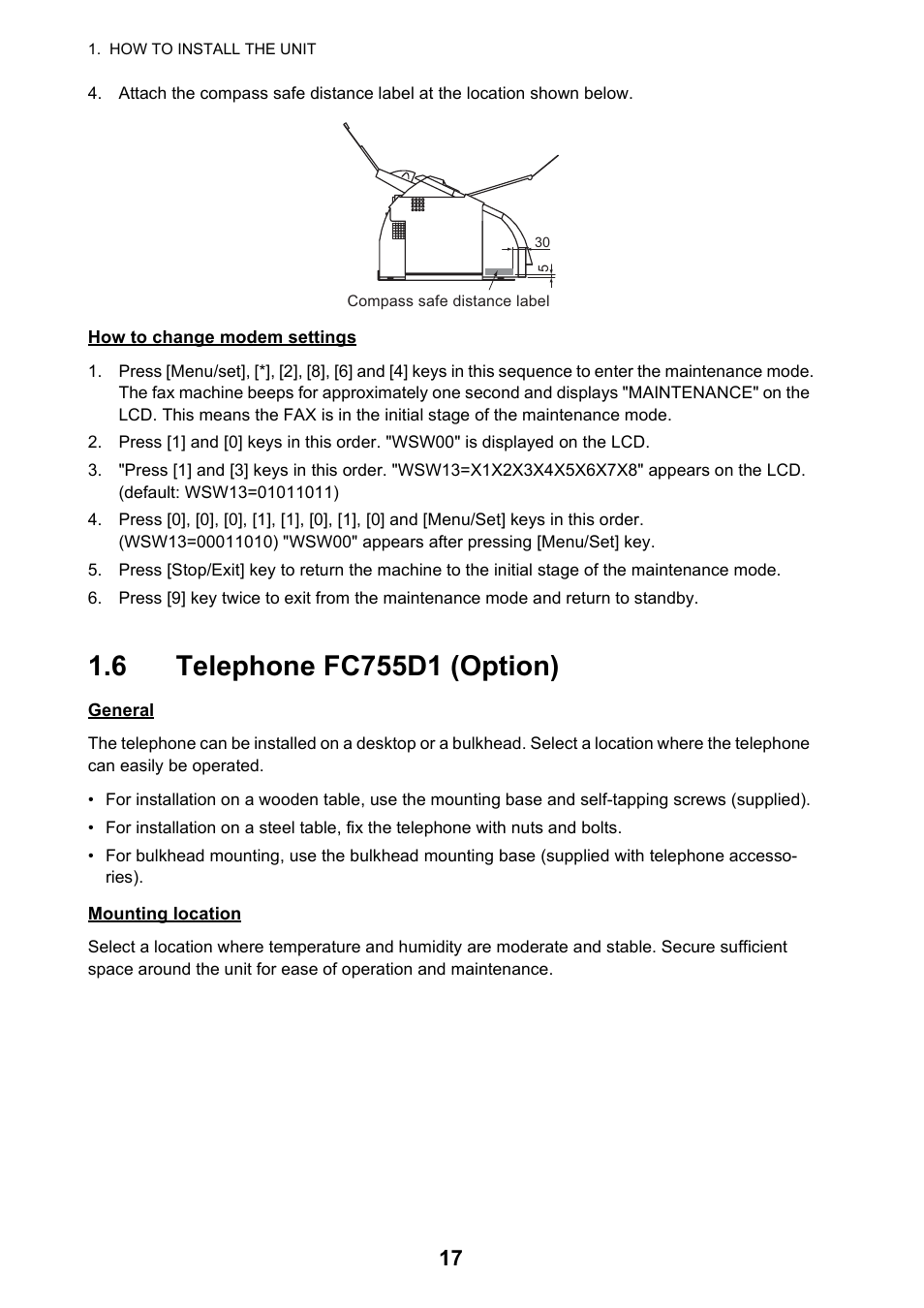 6 telephone fc755d1 (option) | Furuno FELCOM 250 User Manual | Page 23 / 66