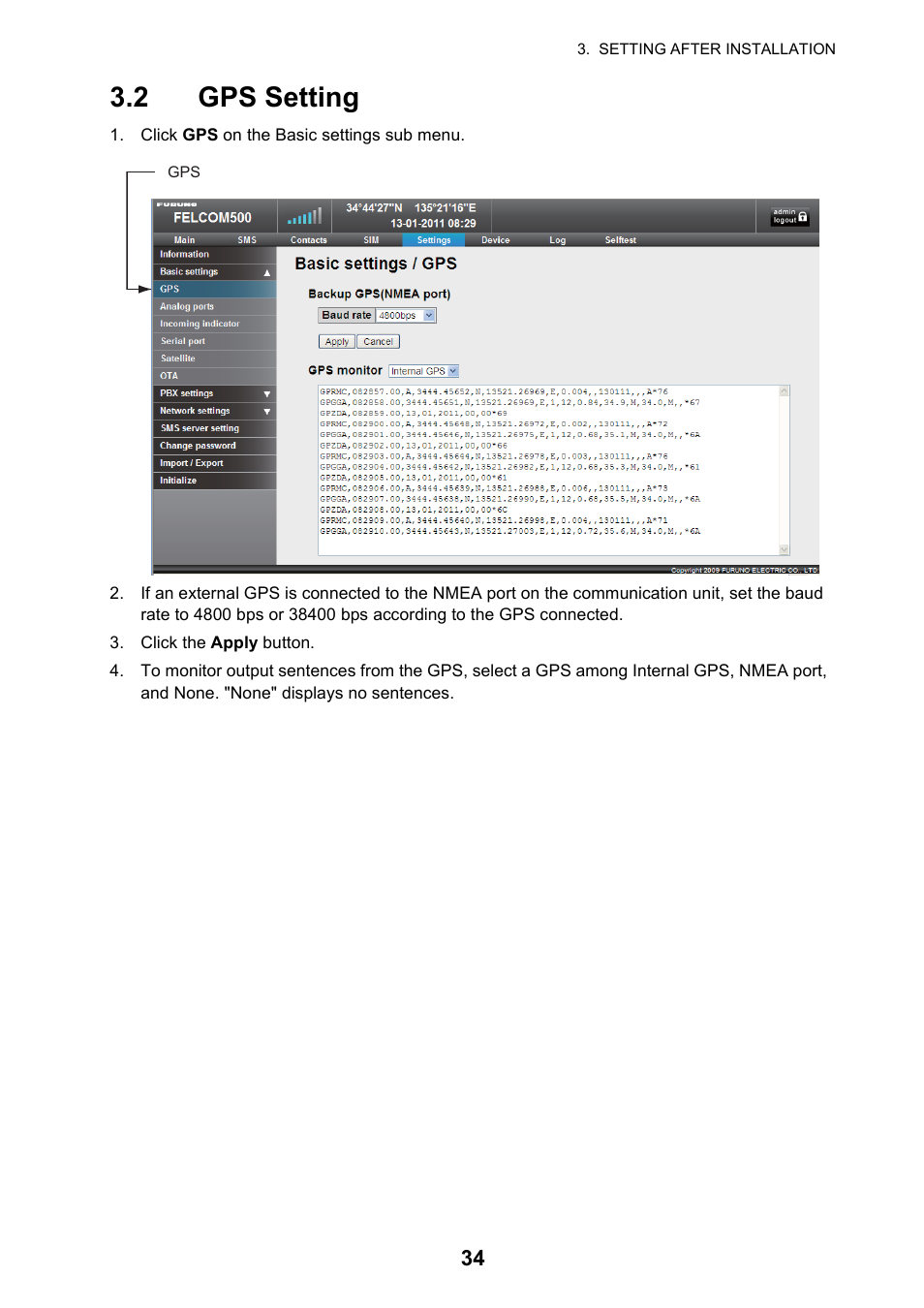 2 gps setting | Furuno FELCOM 250 User Manual | Page 40 / 66