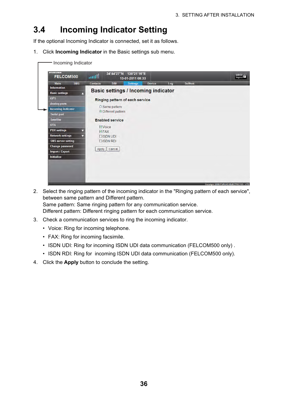 4 incoming indicator setting | Furuno FELCOM 250 User Manual | Page 42 / 66
