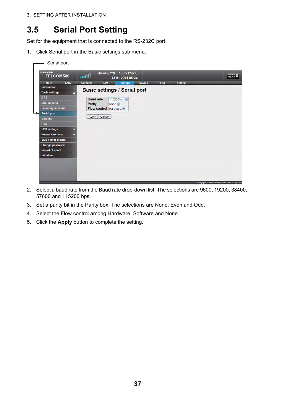 5 serial port setting | Furuno FELCOM 250 User Manual | Page 43 / 66