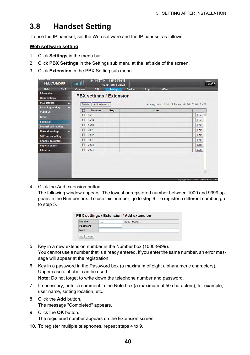 8 handset setting | Furuno FELCOM 250 User Manual | Page 46 / 66