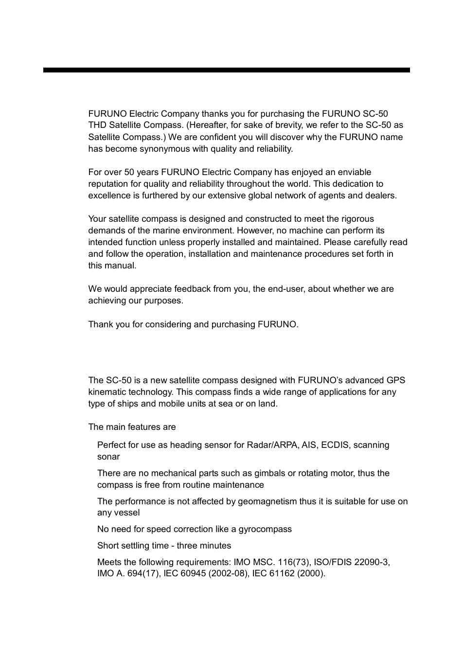 Foreword, A word to the owner of the sc-50, Features | Furuno Sc 50 User Manual | Page 6 / 101