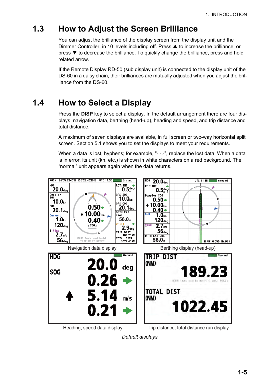 3 how to adjust the screen brilliance, 4 how to select a display | Furuno DS-60 User Manual | Page 15 / 94