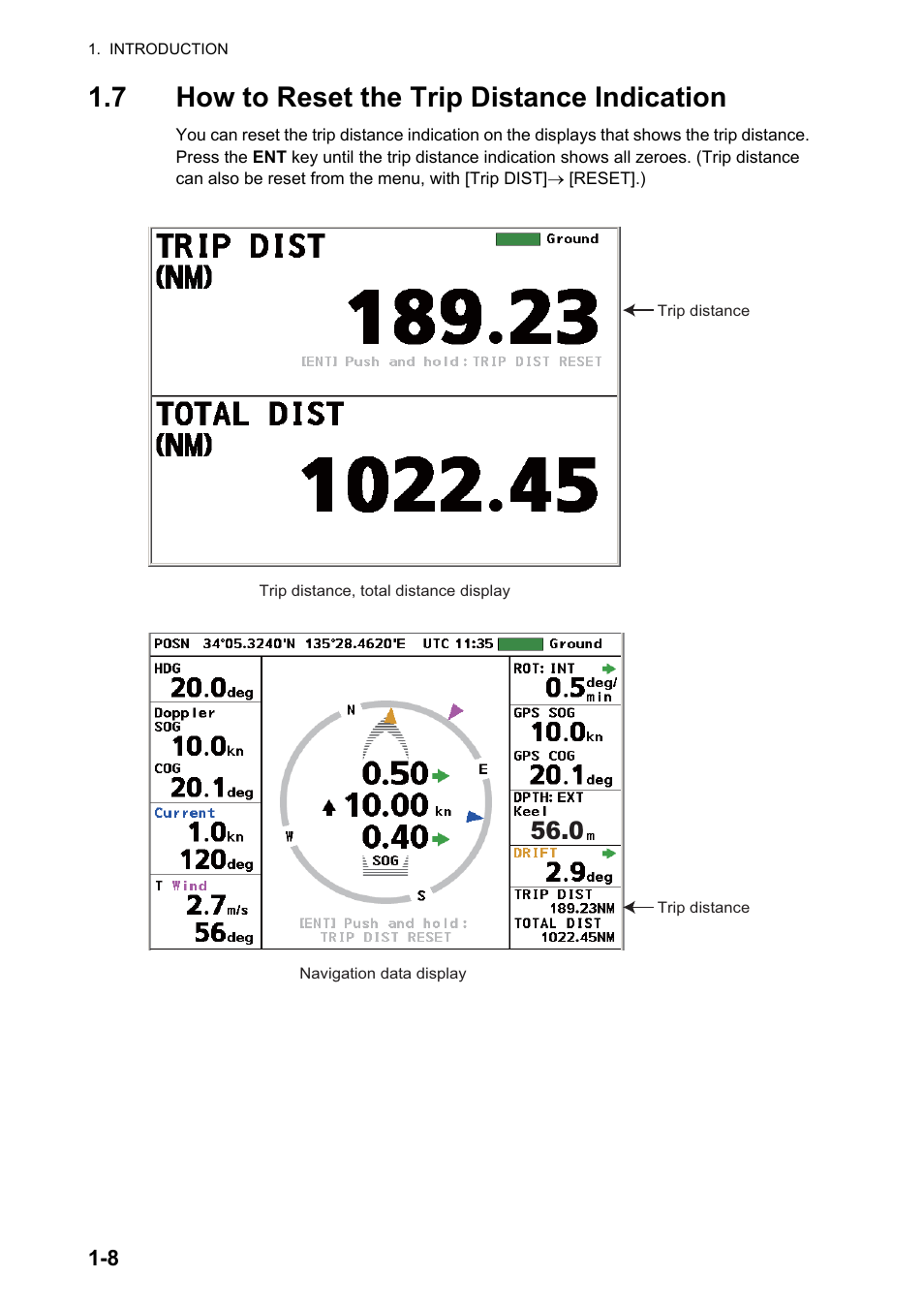 7 how to reset the trip distance indication | Furuno DS-60 User Manual | Page 18 / 94