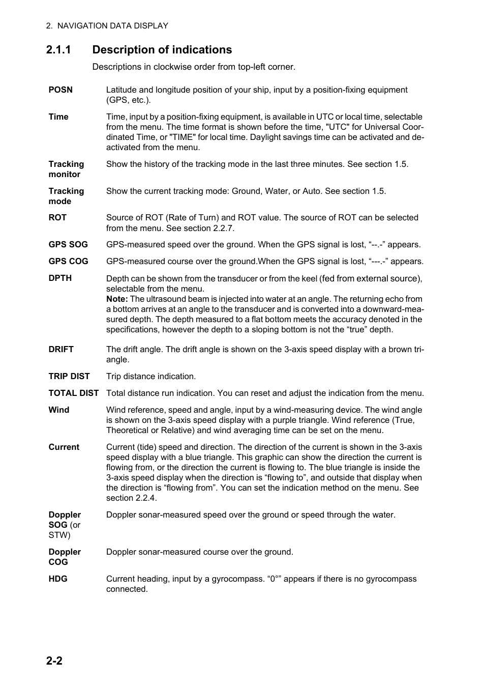 2 2.1.1 description of indications | Furuno DS-60 User Manual | Page 22 / 94