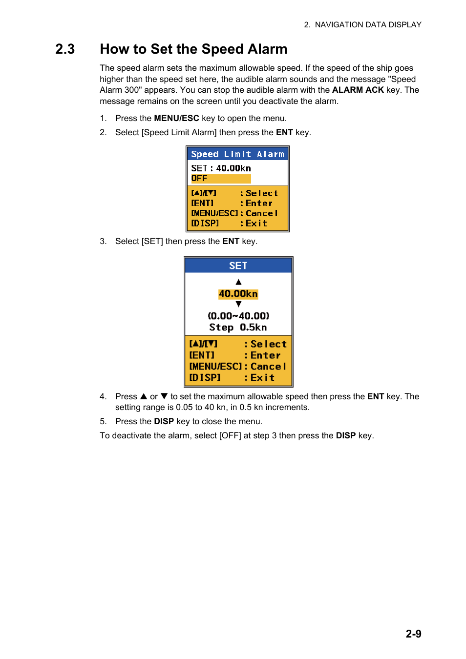 3 how to set the speed alarm | Furuno DS-60 User Manual | Page 29 / 94