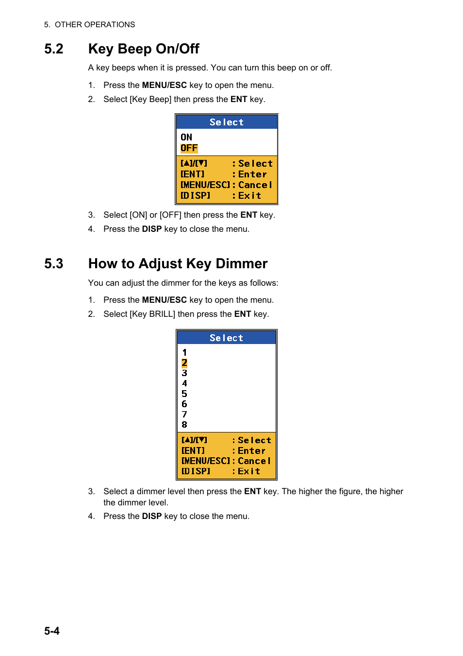 2 key beep on/off, 3 how to adjust key dimmer | Furuno DS-60 User Manual | Page 54 / 94