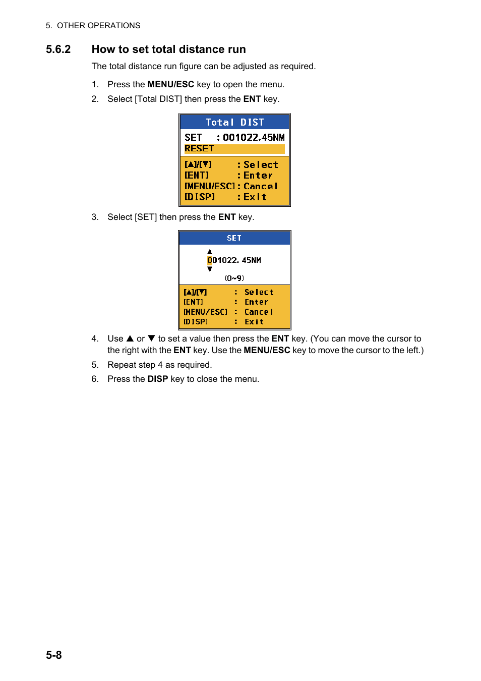 8 5.6.2 how to set total distance run | Furuno DS-60 User Manual | Page 58 / 94