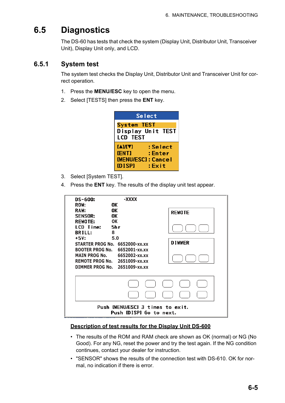 5 diagnostics, 1 system test | Furuno DS-60 User Manual | Page 65 / 94