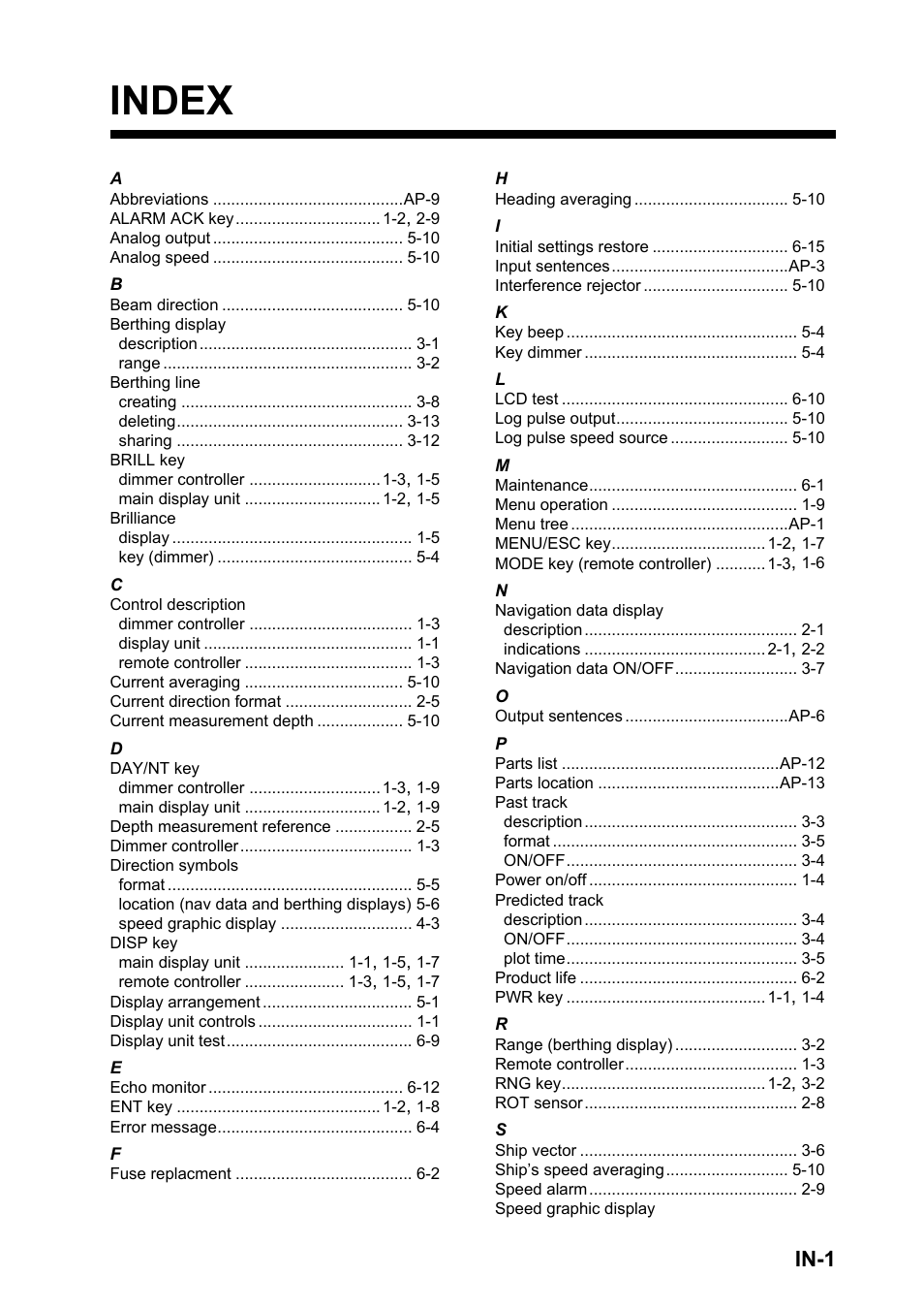 Index, In-1 | Furuno DS-60 User Manual | Page 92 / 94
