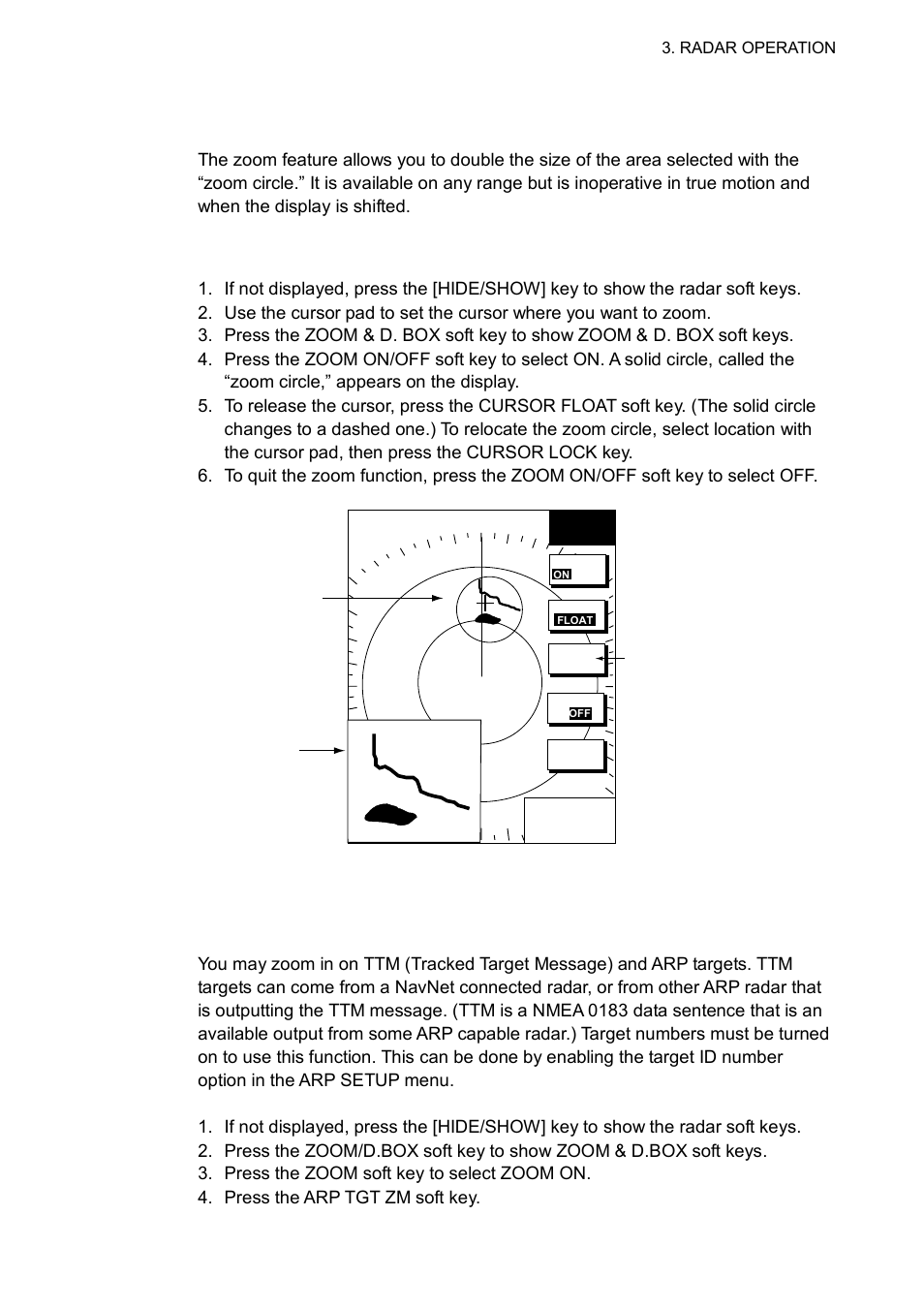 15 zoom, 1 zooming in on radar targets, 2 zooming in on arp, ttm targets | Furuno GD-1700C User Manual | Page 113 / 249