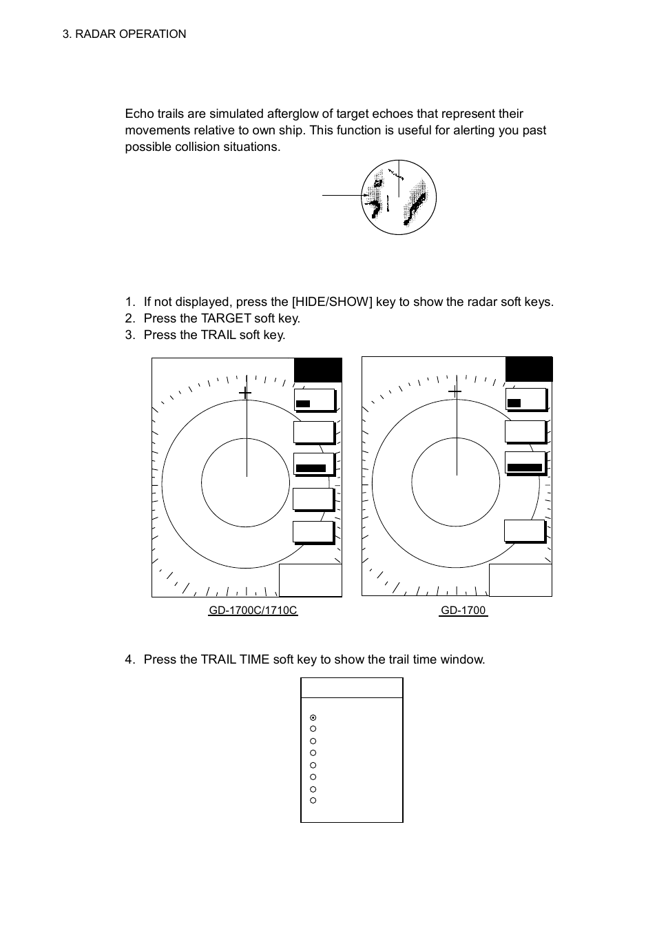 18 echo trails, 1 trail time, H-up | Furuno GD-1700C User Manual | Page 118 / 249