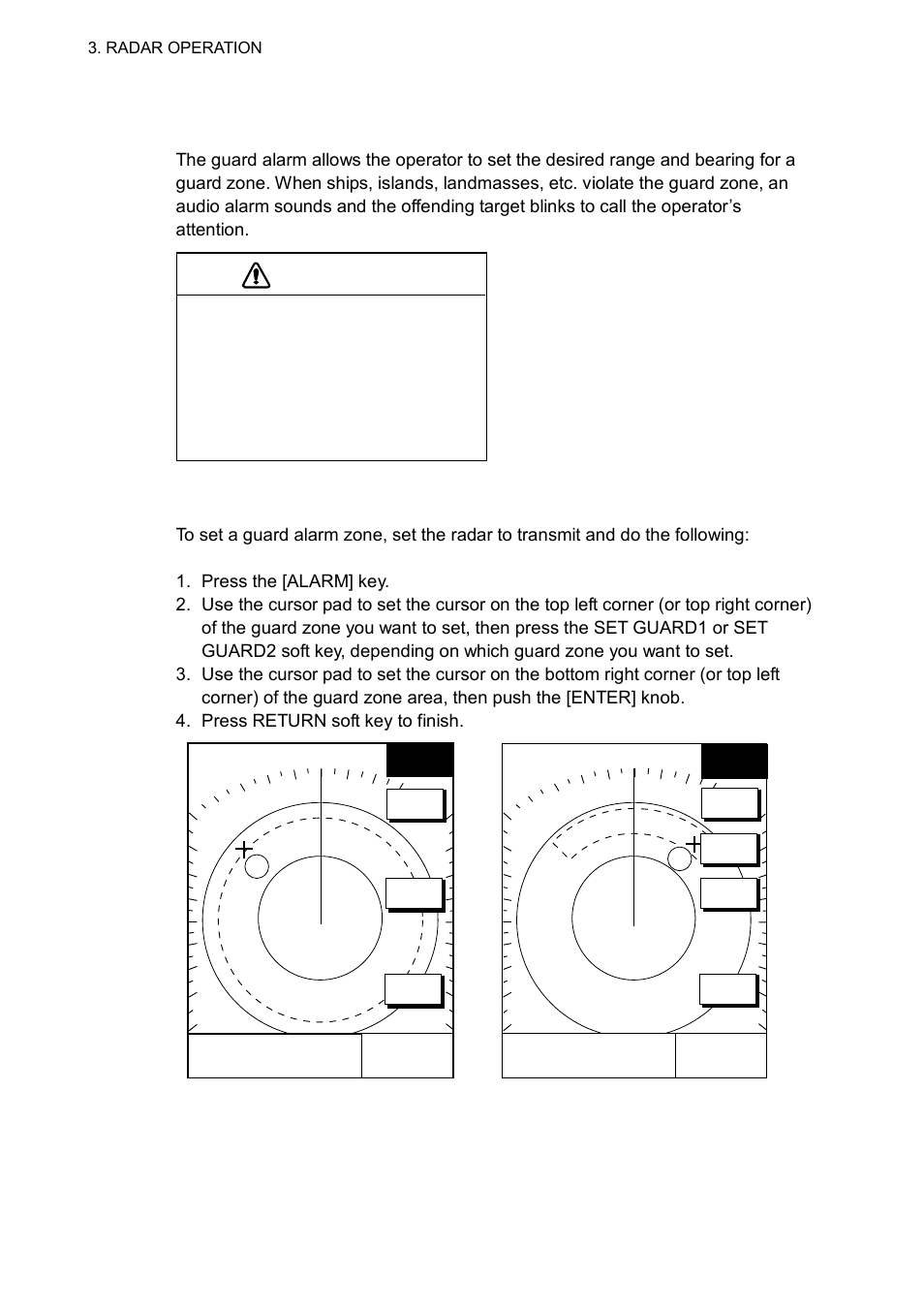 22 guard alarm, Caution, 1 setting a guard alarm zone | Furuno GD-1700C User Manual | Page 124 / 249