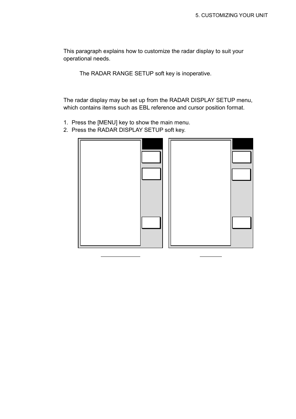 8 radar setup, 1 radar display setup, Radar display setup menu | Furuno GD-1700C User Manual | Page 195 / 249