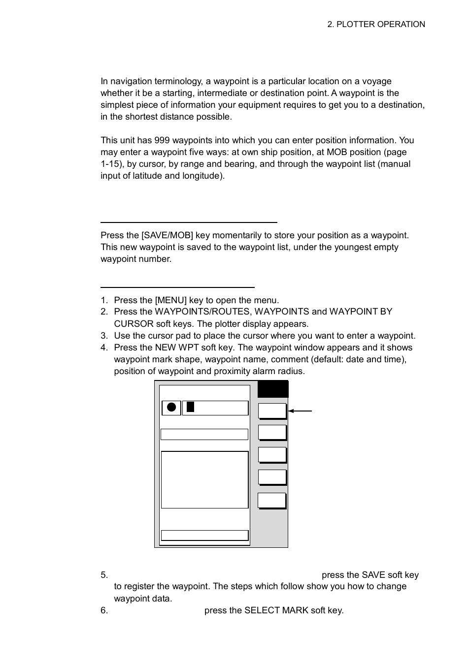 8 waypoints, 1 entering waypoints, 0 0 1 w p t | Furuno GD-1700C User Manual | Page 63 / 249