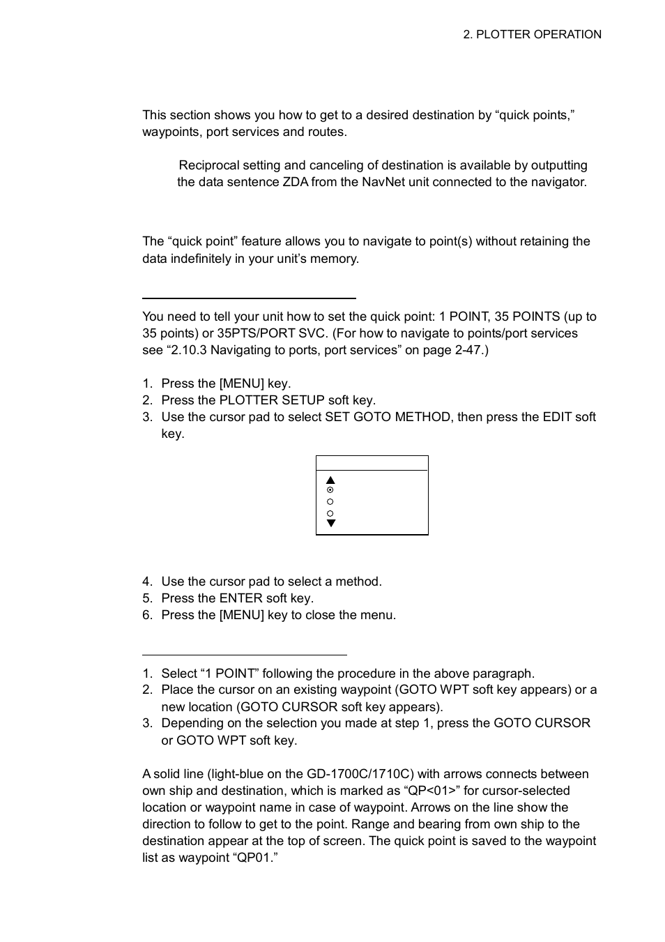 10 navigation, 1 navigating to a “quick point | Furuno GD-1700C User Manual | Page 79 / 249