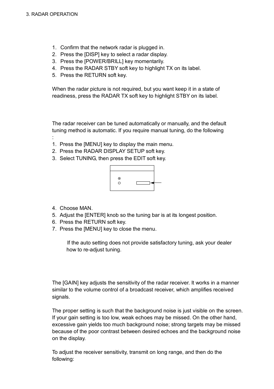 2 transmitting, stand-by, 3 tuning, 4 adjusting the gain | Furuno GD-1700C User Manual | Page 96 / 249