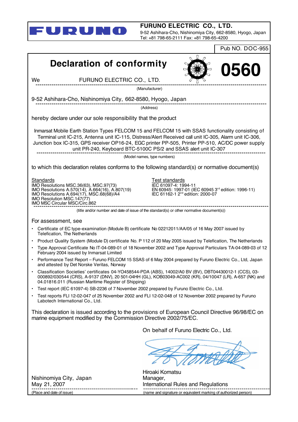 Furuno MSC.36(63) User Manual | 1 page