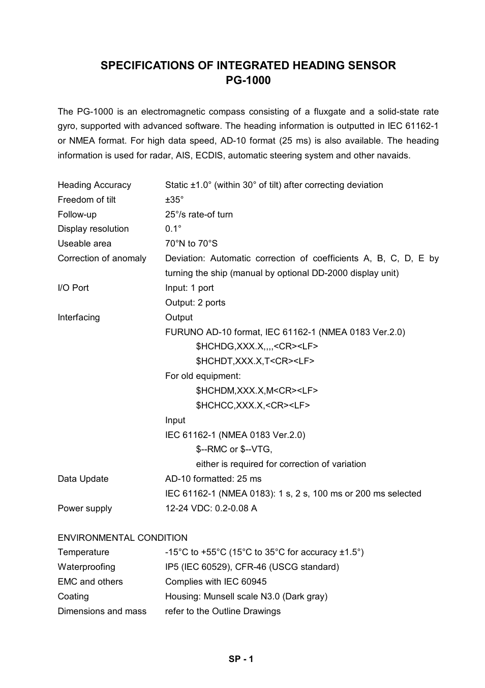 Specifications | Furuno PG-1000 User Manual | Page 7 / 23