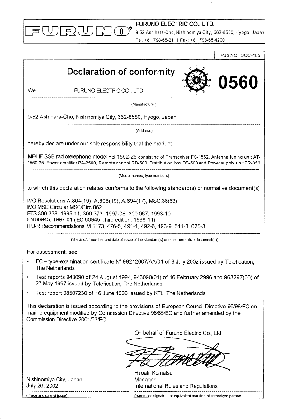 Furuno FS-1562-15 User Manual | Page 58 / 58