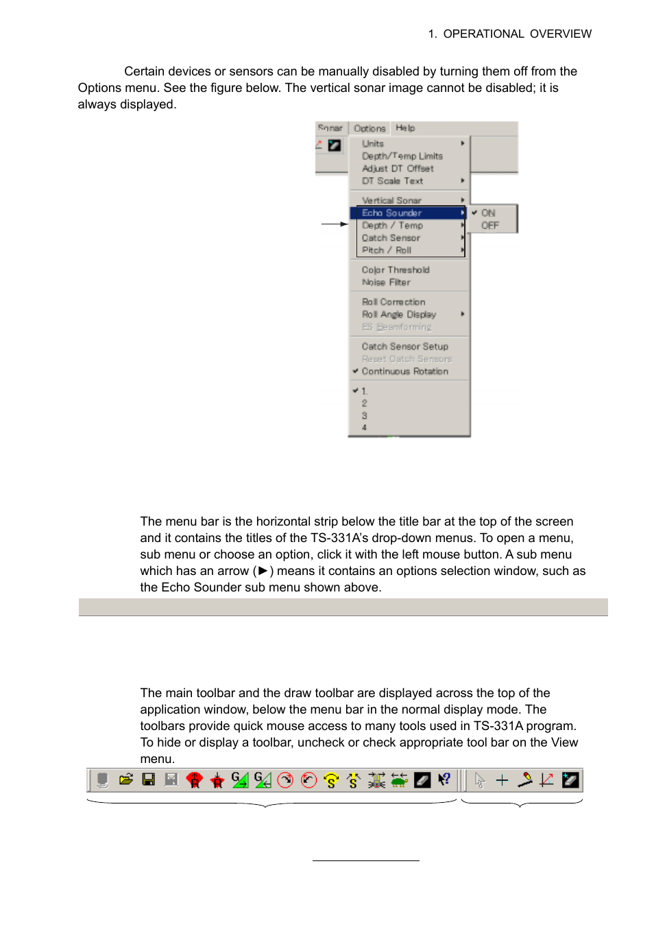 1 menu bar, 2 toolbars | Furuno TS-331A User Manual | Page 15 / 66