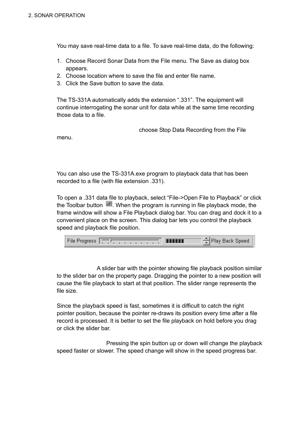 11 recording sonar data, 12 playing back sonar data | Furuno TS-331A User Manual | Page 32 / 66