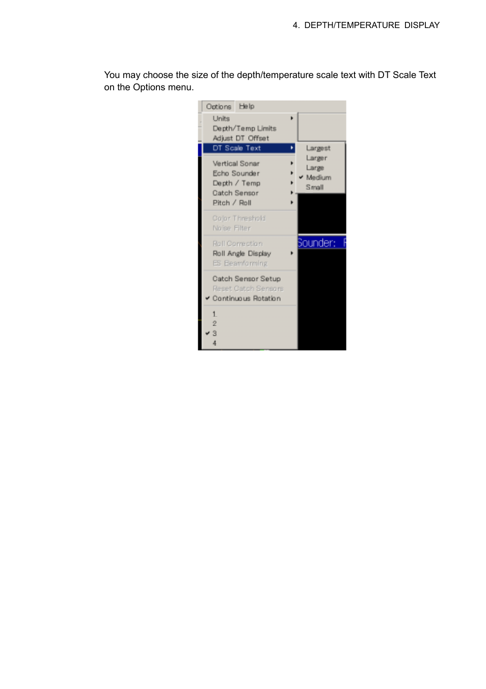 4 depth/temperature scale text size | Furuno TS-331A User Manual | Page 41 / 66