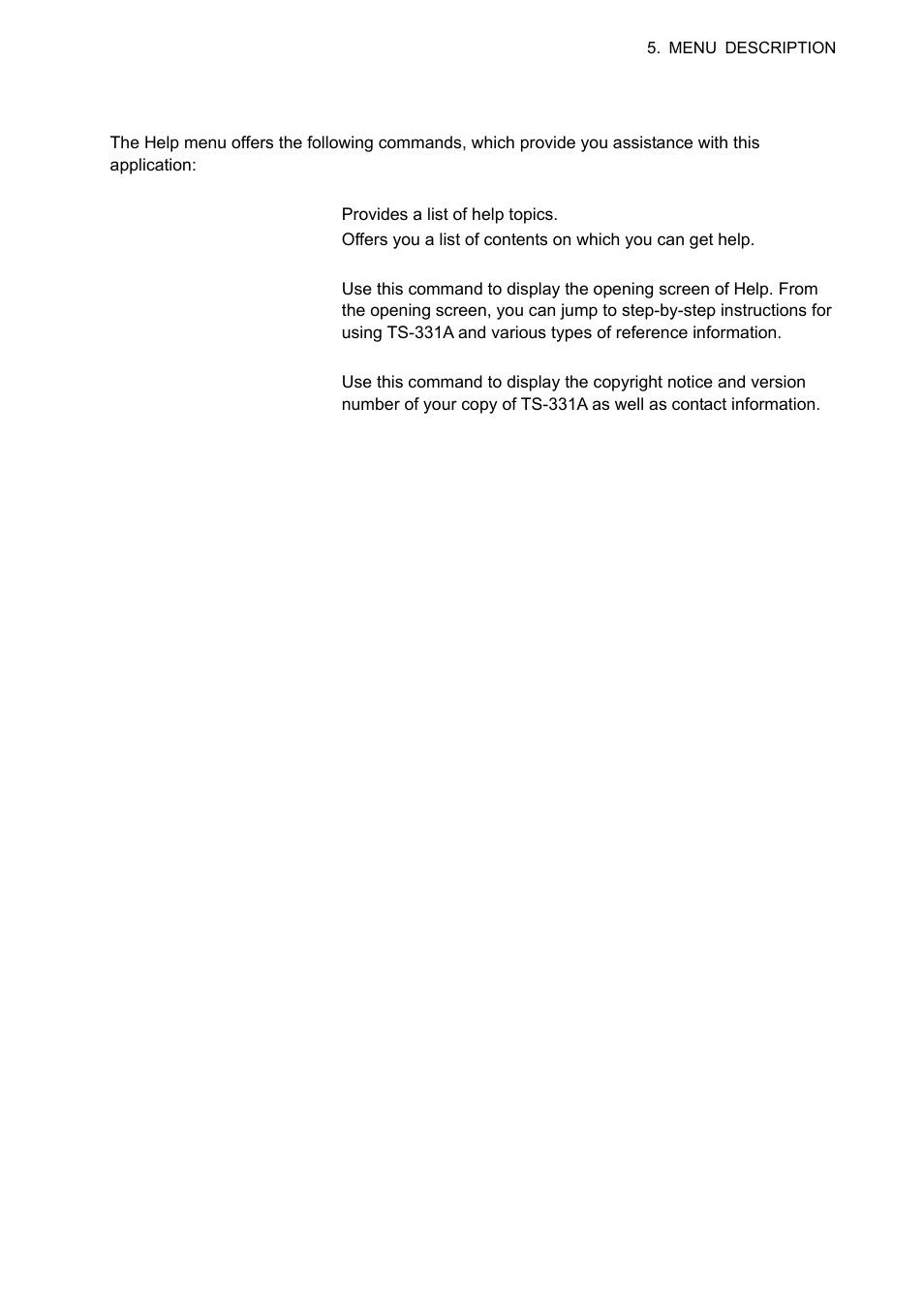 6 help menu | Furuno TS-331A User Manual | Page 47 / 66