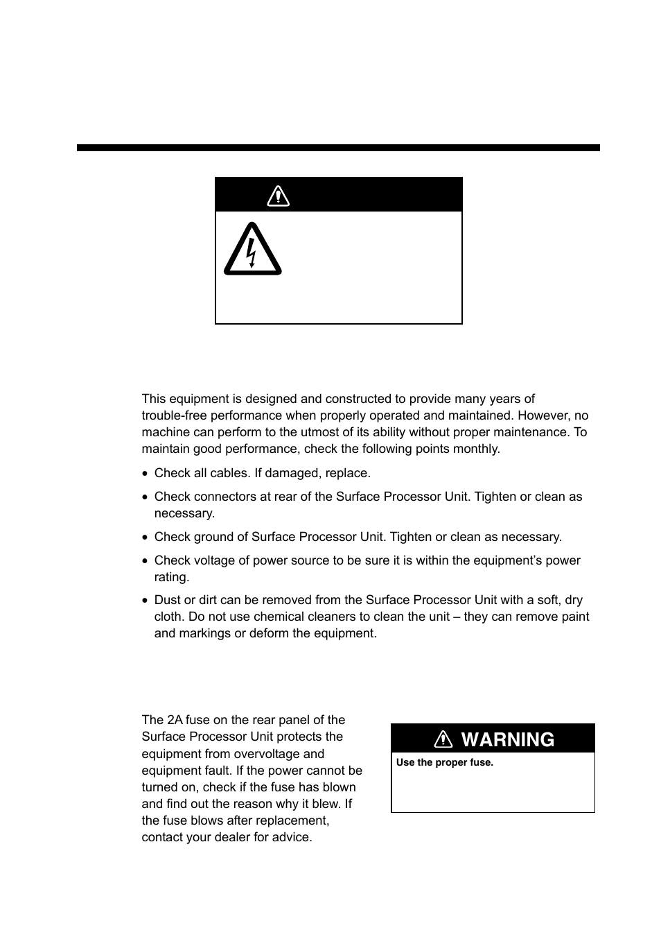 Maintenance & troubleshooting, 1 general maintenance, 2 replacement of fuse | Warning | Furuno TS-331A User Manual | Page 55 / 66