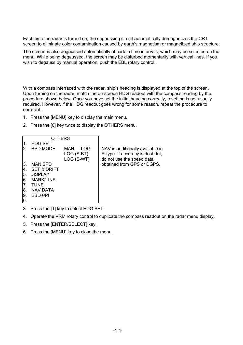 7 degaussing the screen, 8 initializing the compass readout | Furuno FR-1500 User Manual | Page 18 / 125