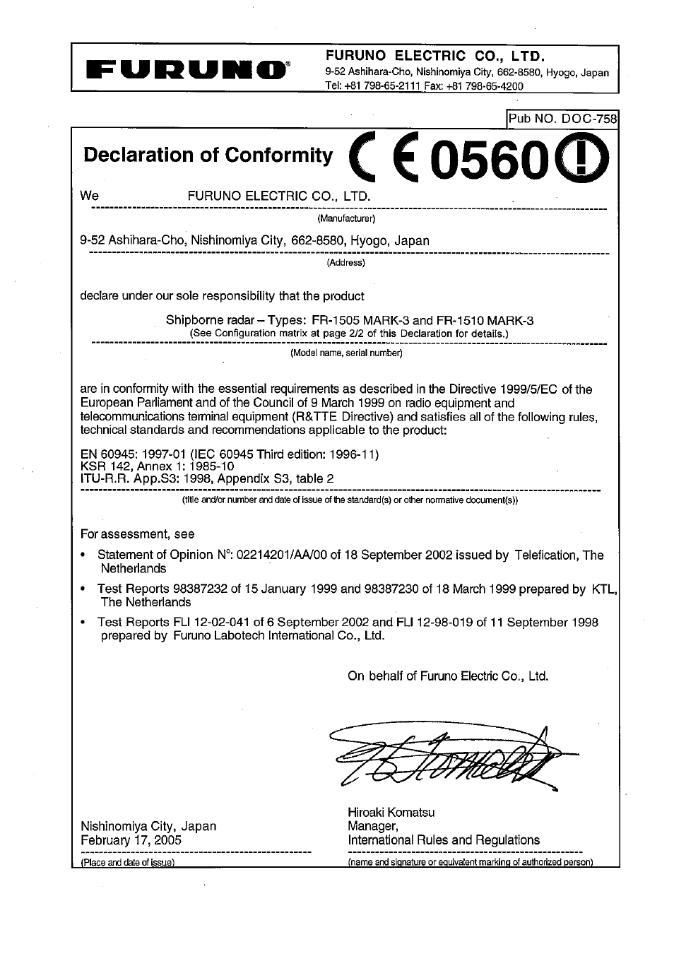 Furuno FR-1500 MARK-3 Series User Manual | Page 125 / 125