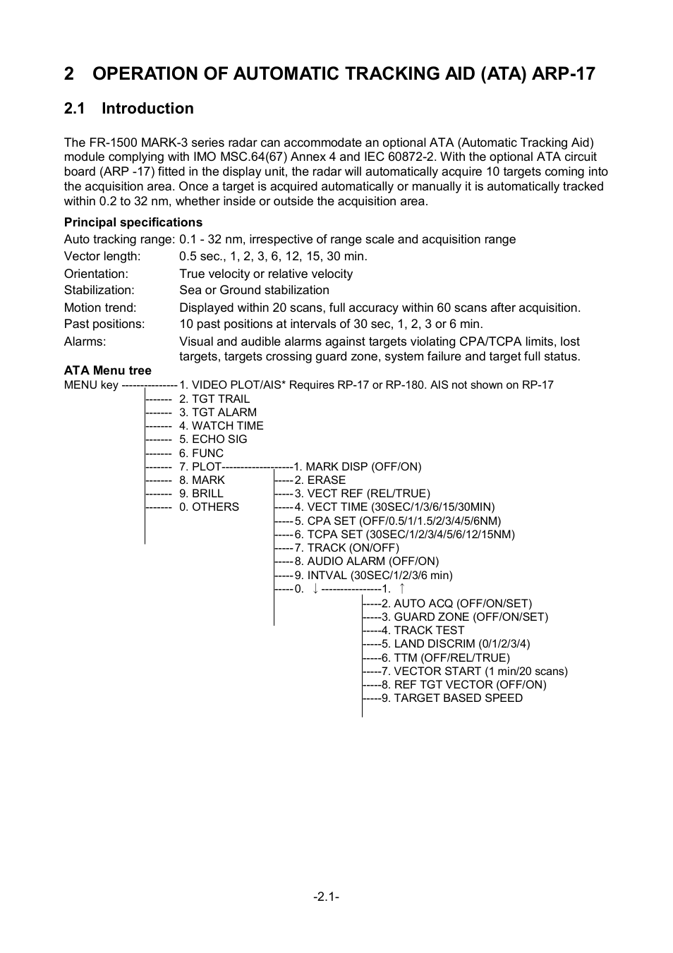 2 operation of automatic tracking aid (ata) arp-17, 1 introduction | Furuno FR-1500 MARK-3 Series User Manual | Page 63 / 125