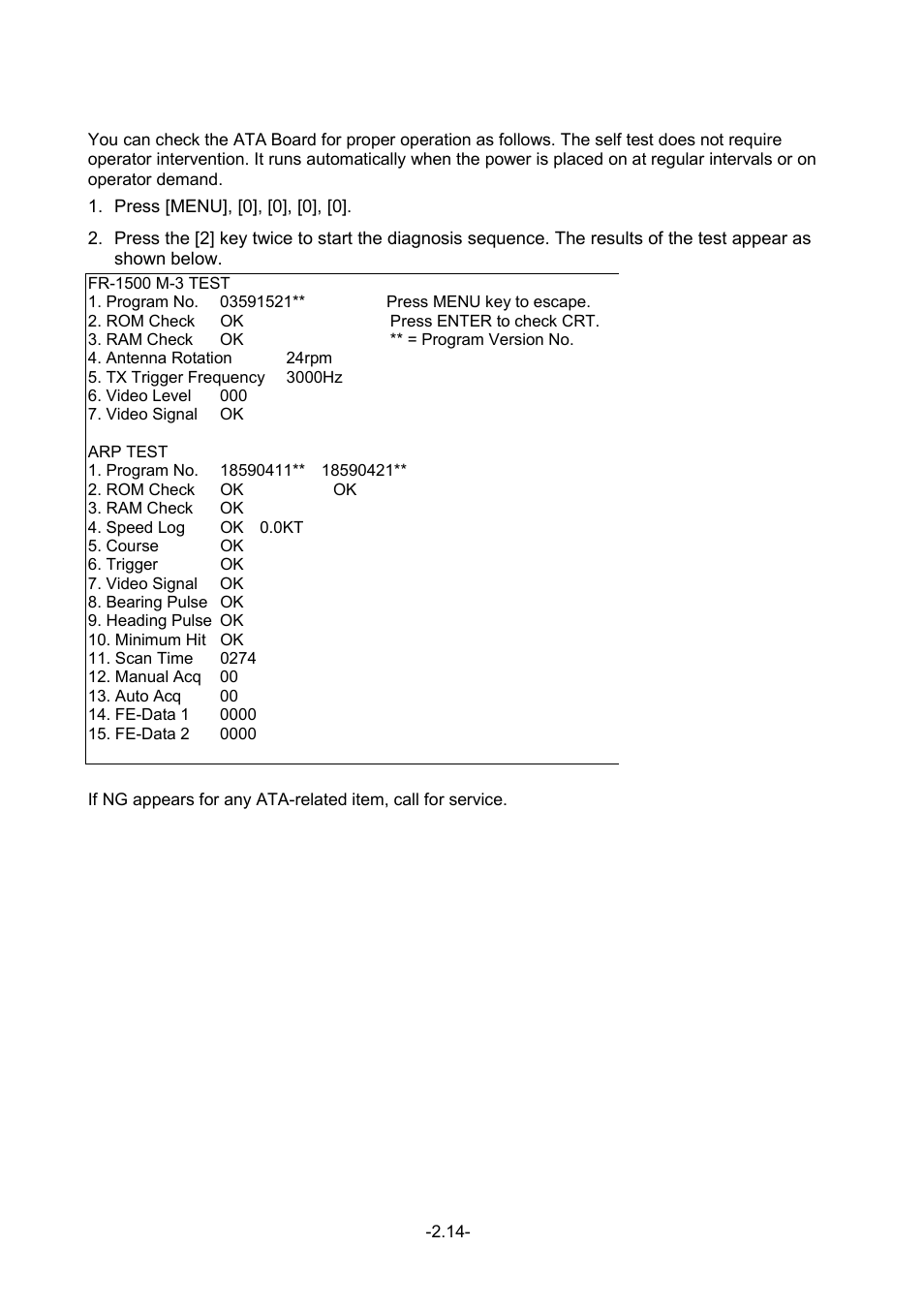 14 diagnostic sequence | Furuno FR-1500 MARK-3 Series User Manual | Page 76 / 125