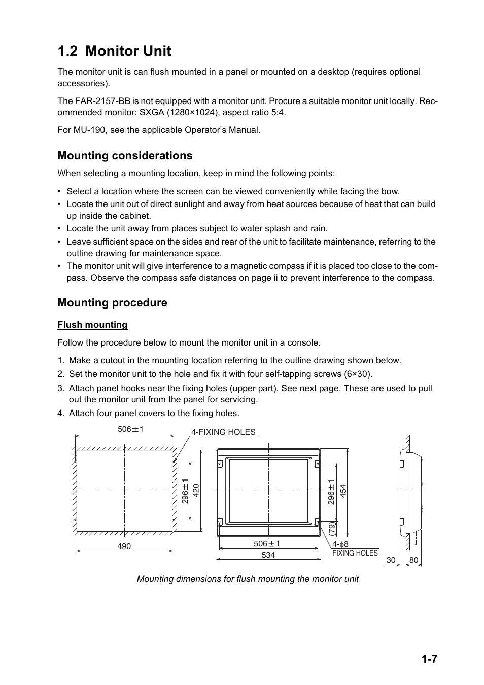 2 monitor unit, Mounting considerations, Mounting procedure | Furuno FAR-2157 User Manual | Page 15 / 111