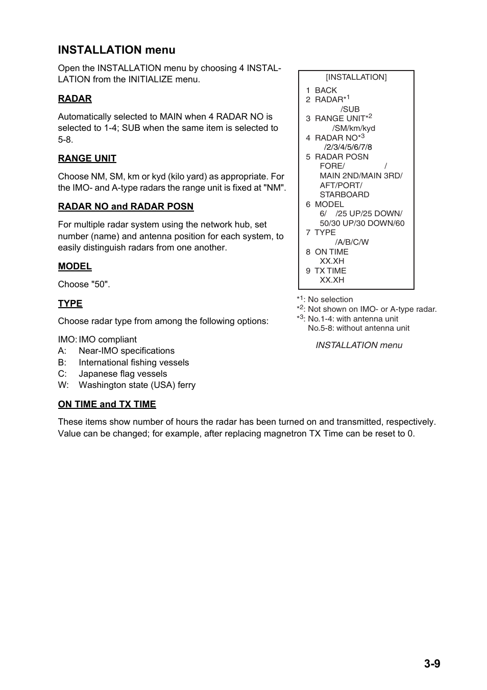 9 installation menu | Furuno FAR-2157 User Manual | Page 51 / 111