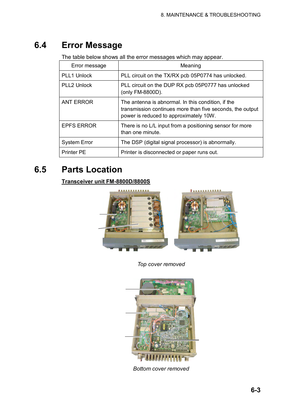 4 error message, 5 parts location | Furuno FM-8800D/8800S User Manual | Page 99 / 127