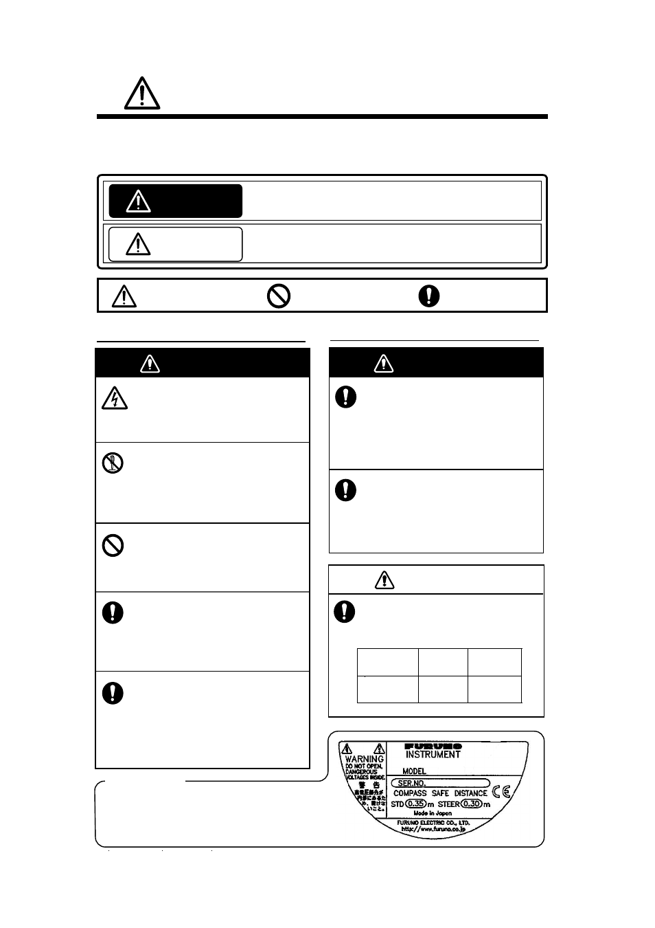 Safety instructions, Warning, Caution | Furuno Multi Instrument FI-504 User Manual | Page 4 / 45