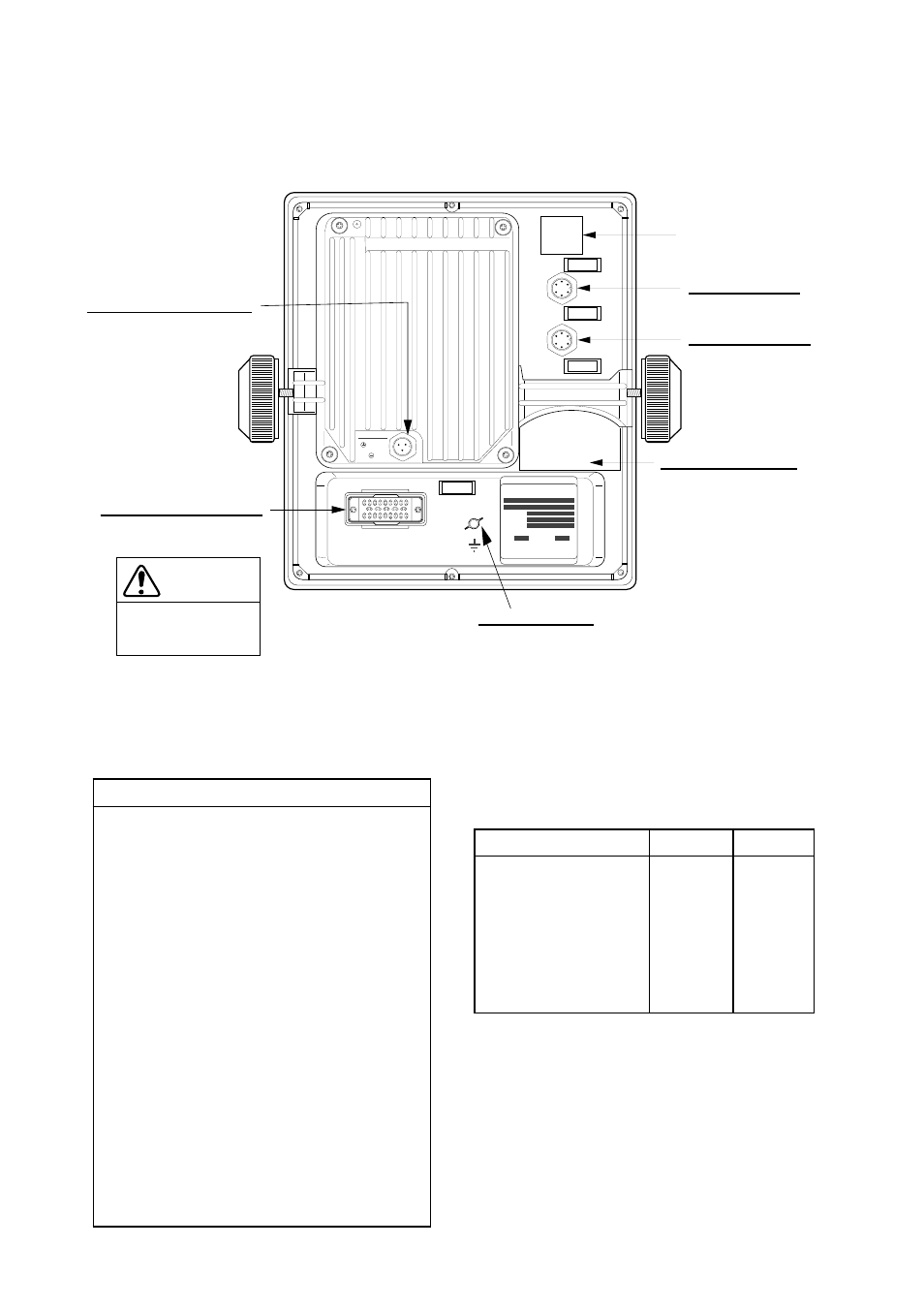 3 connections, Caution, Figure 4-2 display unit, rear view | The unit can be connected to the following radars, Radar connection | Furuno FMD-811 User Manual | Page 38 / 53