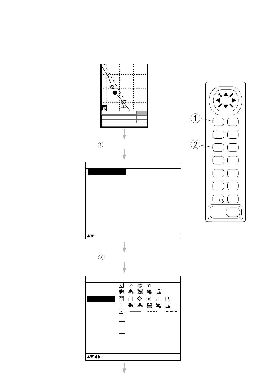 Changing mark shape, color, 1press the menu key. 2 press the [2] key | Furuno GP-1610C User Manual | Page 13 / 16