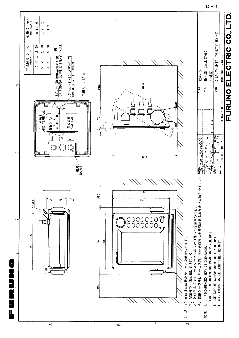 Outline drawing | Furuno 1712 User Manual | Page 21 / 27