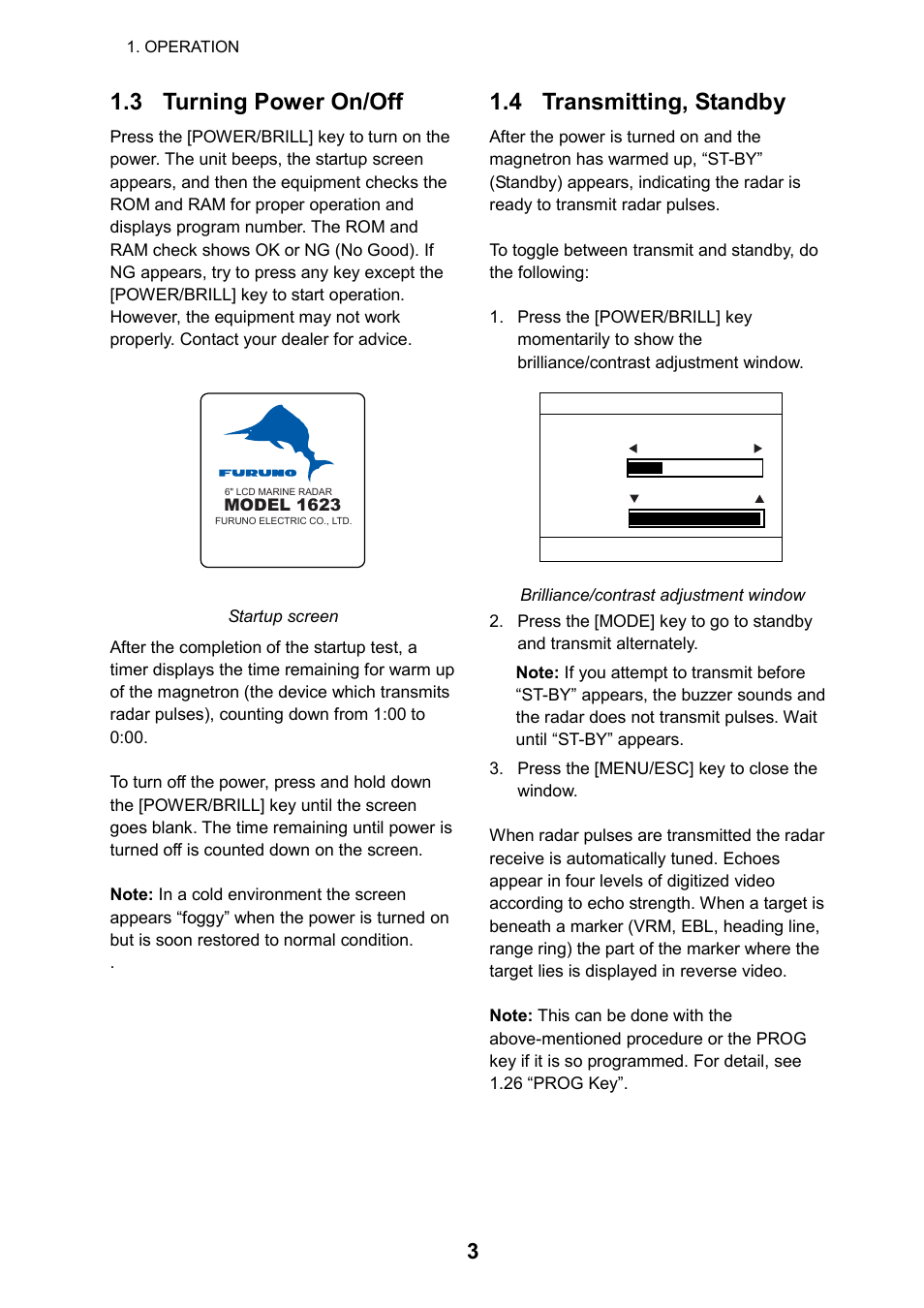 3 turning power on/off, 4 transmitting, standby | Furuno 1623 User Manual | Page 11 / 48