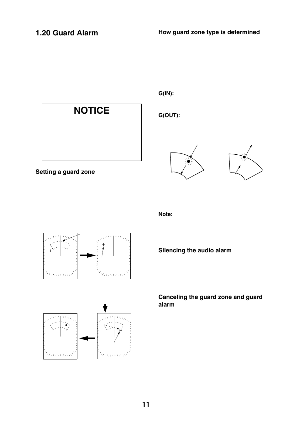 20 guard alarm, Notice | Furuno 1623 User Manual | Page 19 / 48