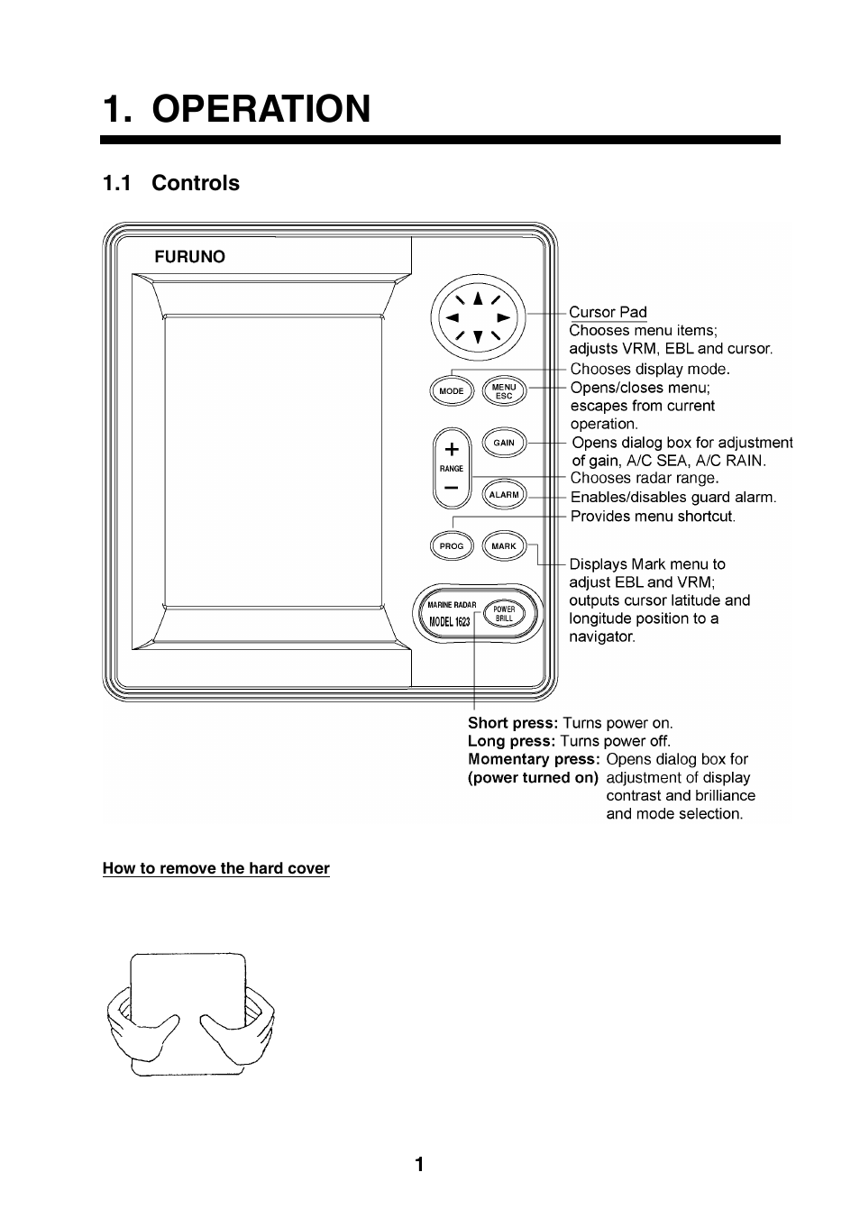 Operation, 1 controls | Furuno 1623 User Manual | Page 9 / 48