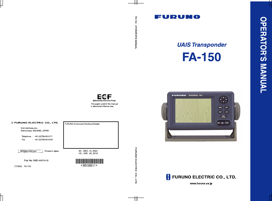 Furuno UAIS TRANPONDER FA-150 User Manual | 128 pages